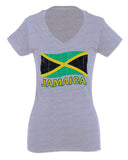 Jamaica Tee Jamaican National Country Flag Tee Carribean For Women V neck fitted T Shirt