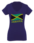 Jamaica Tee Jamaican National Country Flag Tee Carribean For Women V neck fitted T Shirt