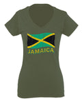 Jamaica Tee Jamaican National Country Flag Tee Carribean For Women V neck fitted T Shirt