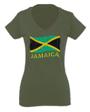 Jamaica Tee Jamaican National Country Flag Tee Carribean For Women V neck fitted T Shirt