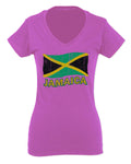 Jamaica Tee Jamaican National Country Flag Tee Carribean For Women V neck fitted T Shirt
