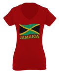 Jamaica Tee Jamaican National Country Flag Tee Carribean For Women V neck fitted T Shirt