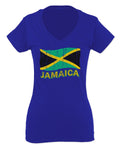Jamaica Tee Jamaican National Country Flag Tee Carribean For Women V neck fitted T Shirt