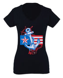 USA American Anchor Sea Marine US Navy Sailor Seals For Women V neck fitted T Shirt