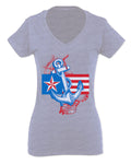USA American Anchor Sea Marine US Navy Sailor Seals For Women V neck fitted T Shirt