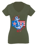 USA American Anchor Sea Marine US Navy Sailor Seals For Women V neck fitted T Shirt