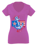 USA American Anchor Sea Marine US Navy Sailor Seals For Women V neck fitted T Shirt
