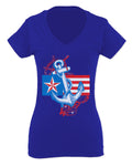 USA American Anchor Sea Marine US Navy Sailor Seals For Women V neck fitted T Shirt
