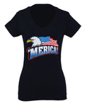 Merica Eagle USA American Flag United States America For Women V neck fitted T Shirt