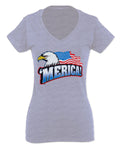 Merica Eagle USA American Flag United States America For Women V neck fitted T Shirt