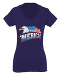 Merica Eagle USA American Flag United States America For Women V neck fitted T Shirt