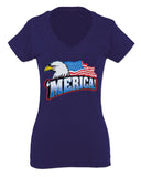 Merica Eagle USA American Flag United States America For Women V neck fitted T Shirt