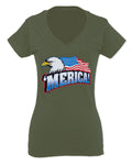 Merica Eagle USA American Flag United States America For Women V neck fitted T Shirt