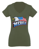 Merica Eagle USA American Flag United States America For Women V neck fitted T Shirt