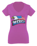 Merica Eagle USA American Flag United States America For Women V neck fitted T Shirt