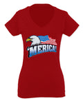 Merica Eagle USA American Flag United States America For Women V neck fitted T Shirt