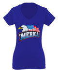 Merica Eagle USA American Flag United States America For Women V neck fitted T Shirt