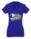 Merica Eagle USA American Flag United States America For Women V neck fitted T Shirt
