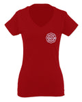 American Flag Thin Red Line Firefighter Support Seal For Women V neck fitted T Shirt