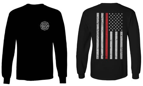 American Flag Thin Red Line Firefighter Support Seal mens Long sleeve t shirt