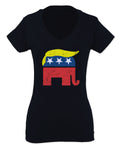 Vintage Elephant Republican Logo Trump Hair America For Women V neck fitted T Shirt