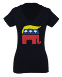 Vintage Elephant Republican Logo Trump Hair America For Women V neck fitted T Shirt