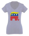 Vintage Elephant Republican Logo Trump Hair America For Women V neck fitted T Shirt