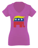 Vintage Elephant Republican Logo Trump Hair America For Women V neck fitted T Shirt