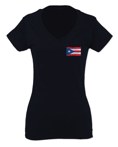 Puerto Rico Flag Boricua Rican Nuyorican Front and Back For Women V neck fitted T Shirt