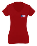 Puerto Rico Flag Boricua Rican Nuyorican Front and Back For Women V neck fitted T Shirt