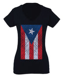 Vintage Bandera Puerto Rico Flag Boricua Rican Nuyorican For Women V neck fitted T Shirt