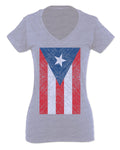 Vintage Bandera Puerto Rico Flag Boricua Rican Nuyorican For Women V neck fitted T Shirt
