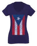 Vintage Bandera Puerto Rico Flag Boricua Rican Nuyorican For Women V neck fitted T Shirt