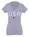 USA American Flag United States of America Patriotic  For Women V neck fitted T Shirt