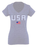 USA American Flag United States of America Patriotic  For Women V neck fitted T Shirt