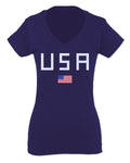 USA American Flag United States of America Patriotic  For Women V neck fitted T Shirt