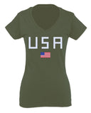 USA American Flag United States of America Patriotic  For Women V neck fitted T Shirt