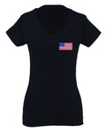 Vintage American Flag United States of America USA For Women V neck fitted T Shirt