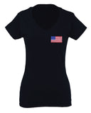 Vintage American Flag United States of America USA For Women V neck fitted T Shirt