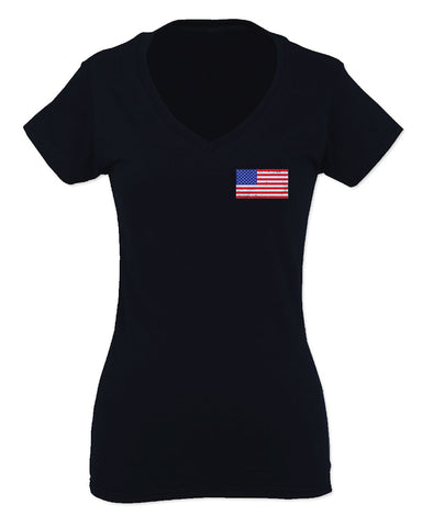 Vintage American Flag United States of America USA For Women V neck fitted T Shirt