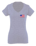 Vintage American Flag United States of America USA For Women V neck fitted T Shirt