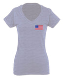 Vintage American Flag United States of America USA For Women V neck fitted T Shirt