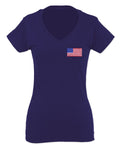 Vintage American Flag United States of America USA For Women V neck fitted T Shirt