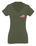 Vintage American Flag United States of America USA For Women V neck fitted T Shirt
