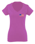 Vintage American Flag United States of America USA For Women V neck fitted T Shirt