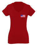 Vintage American Flag United States of America USA For Women V neck fitted T Shirt