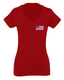 Vintage American Flag United States of America USA For Women V neck fitted T Shirt