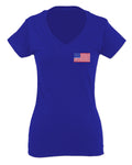 Vintage American Flag United States of America USA For Women V neck fitted T Shirt
