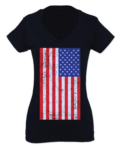 Vintage u.s. American Flag United States of America USA Proud For Women V neck fitted T Shirt