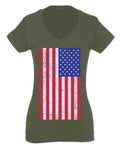 Vintage u.s. American Flag United States of America USA Proud For Women V neck fitted T Shirt